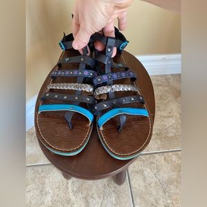 Roxy Leather Bohemian Gladiator Strappy Sandals size 9